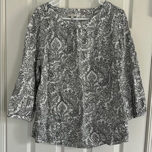 TALBOTS Black and White 3/4 Sleeve Boxy Blouse